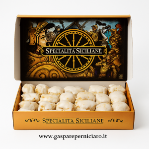 Biscotti Tetù al Limone artigianali prodotti a Sambuca di Sicilia nel laboratorio Gaspare Perniciaro, confezionati in elegante scatola da 700 g, dolci genuini e profumati.