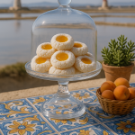 Vista dall’alto dei dolcini di mandorla siciliana Sogni di Papà nel cofanetto regalo