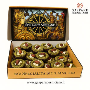 tartellette ripiene di golosissima crema spalmabile alla mandorla di Villafranca Sicula.