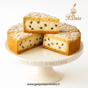 Sbriciolata Artigianale Siciliana fatta a mano dal produttore Gaspare Perniciaro, confezionata in elegante scatola nera con logo dorato Il Boss, pronta da servire.