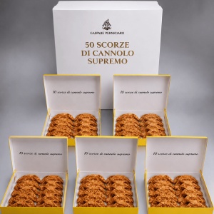 50 scorze di cannolo supremo sistemati in 5 box di cartone di 10 cialde ciascuna
