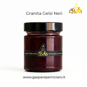 Granita Siciliana di Gelsi Neri artigianale in vasetto di vetro, dessert naturale e tradizionale prodotto a Sambuca di Sicilia da Il Boss Gaspare Perniciaro.