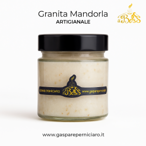 Granita Siciliana di Mandorla Artigianale in vasetto di vetro monoporzione, 24 pezzi, prodotta a Sambuca di Sicilia dal laboratorio Il Boss Gaspare Perniciaro.