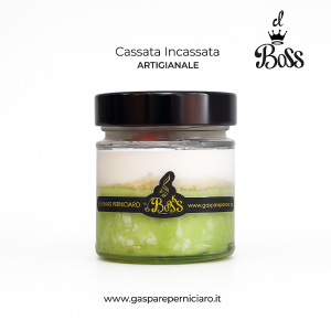 Cassata Incassata Artigianale Siciliana in vasetto di vetro da 200 g firmata Il Boss Gaspare Perniciaro, dessert tradizionale siciliano elegante e fresco.