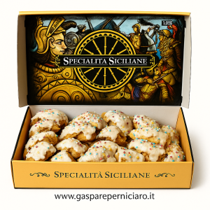 Scatola da 700g di Buccellati Siciliani Mignon ai fichi glassati firmati Il Boss Gaspare Perniciaro, Sambuca di Sicilia