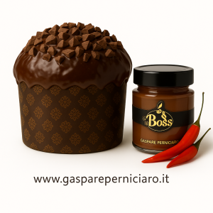 Panettone al cioccolato con crema spalmabile al cioccolato e peperoncino artigianale del Boss Gaspare Perniciaro