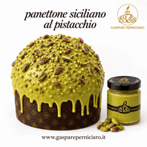 Panettone al Pistacchio Siciliano Artigianale Gaspare Perniciaro con glassa, granella di pistacchio tostato e confezione regalo elegante