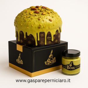 Vista dall’alto Panettone al Pistacchio Siciliano Il Boss con glassa e granella