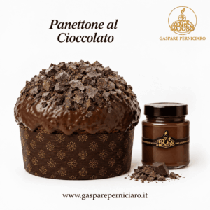 Panettone Siciliano al Cioccolato Artigianale del Boss con glassa fondente, confezione regalo elegante e crema spalmabile al cioccolato da 220 g.