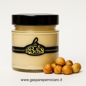 Vasetto di Crema di Nocciole Artigianale Siciliana Il Boss Gaspare Perniciaro da 220g, crema spalmabile naturale e genuina prodotta a Sambuca di Sicilia.