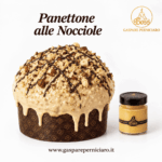 Panettone artigianale siciliano alle nocciole tostate con glassa al cioccolato alla nocciola, granella e crema gourmet di nocciole