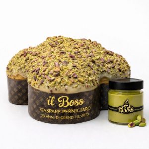 Colomba Pasquale Artigianale al Pistacchio siciliano con glassa al pistacchio, granella verde e vasetto di crema spalmabile da 220 g in confezione regalo Il Boss Gaspare Perniciaro