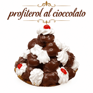 Profiterol al cioccolato artigianale 800 g con panna fresca e glassa al cioccolato