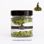 Vasetto artigianale di CouscousCake al Pistacchio, dessert siciliano tradizionale in vetro elegante firmato Il Boss Gaspare Perniciaro.