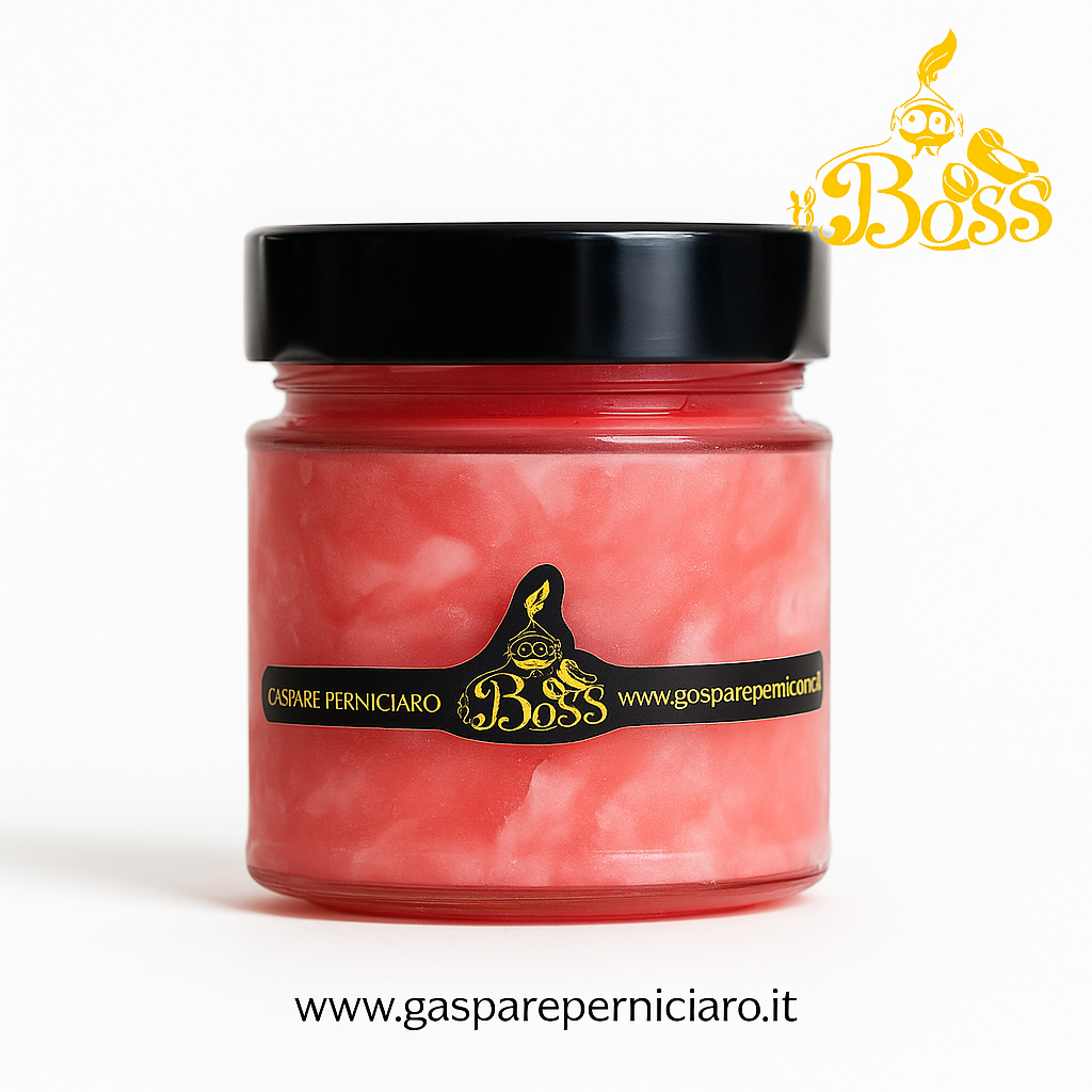 Vasetto di Granita di Anguria Artigianale Monoporzione de Il Boss Gaspare Perniciaro, dessert siciliano naturale e fresco in confezione elegante in vetro.