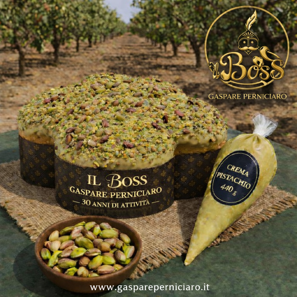 Maestosa colomba al pistacchio doppia farcitura con cema deliziosa di Bronte