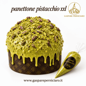 Gran Panettone Artigianale Siciliano al Pistacchio XXL Il Boss Gaspare Perniciaro con crema al pistacchio da 440 g e granella di pistacchio verde