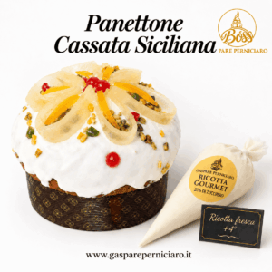 Panettone Cassata Siciliana artigianale siciliano con sac à poche da 500 g di ricotta di pecora per la farcitura fai da te al momento