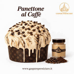 Panettone Siciliano al Caffè Artigianale del Boss con confezione regalo elegante, scatola rigida, dettagli dorati, carta avana e nastro satinato.