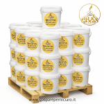 Pallet di secchielli da 6 kg di ricotta di pecora 100% zuccherata artigianale Il Boss Gaspare Perniciaro, produzione siciliana per pasticcerie, horeca e grossisti