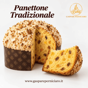 Panettone Artigianale Tradizionale Glassato del Boss Gaspare Perniciaro con uva sultanina di alta qualità, cubetti di arancia canditi e superficie glassata