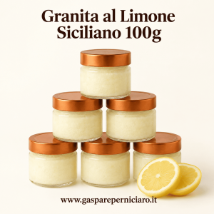 Granita al Limone Siciliano 100g in vasetti di vetro monoporzione, cremosa e rinfrescante, pronta da servire per matrimoni, catering, hotel ed eventi