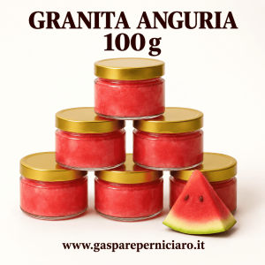 Granita Anguria 100g siciliana in vasetti di vetro monoporzione, dessert fresco e cremoso pronto da servire per matrimoni, catering, hotel e lidi