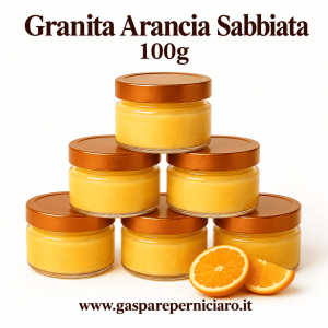 Granita Arancia Sabbiata 100g siciliana in vasetti monoporzione con coperchio rame, dessert cremoso per catering, matrimoni ed eventi
