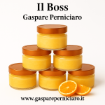 Immagine della granita all’arancia sabbiata di Ribera firmata Il Boss Gaspare Perniciaro, confezione da 48 mini vasetti in vetro da 100 ml con tappo rame