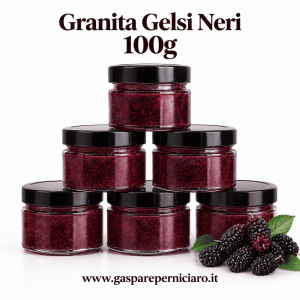 Granita Gelsi Neri 100g siciliana in vasetto di vetro, dessert monoporzione cremoso pronto da servire per matrimoni, catering, hotel ed eventi