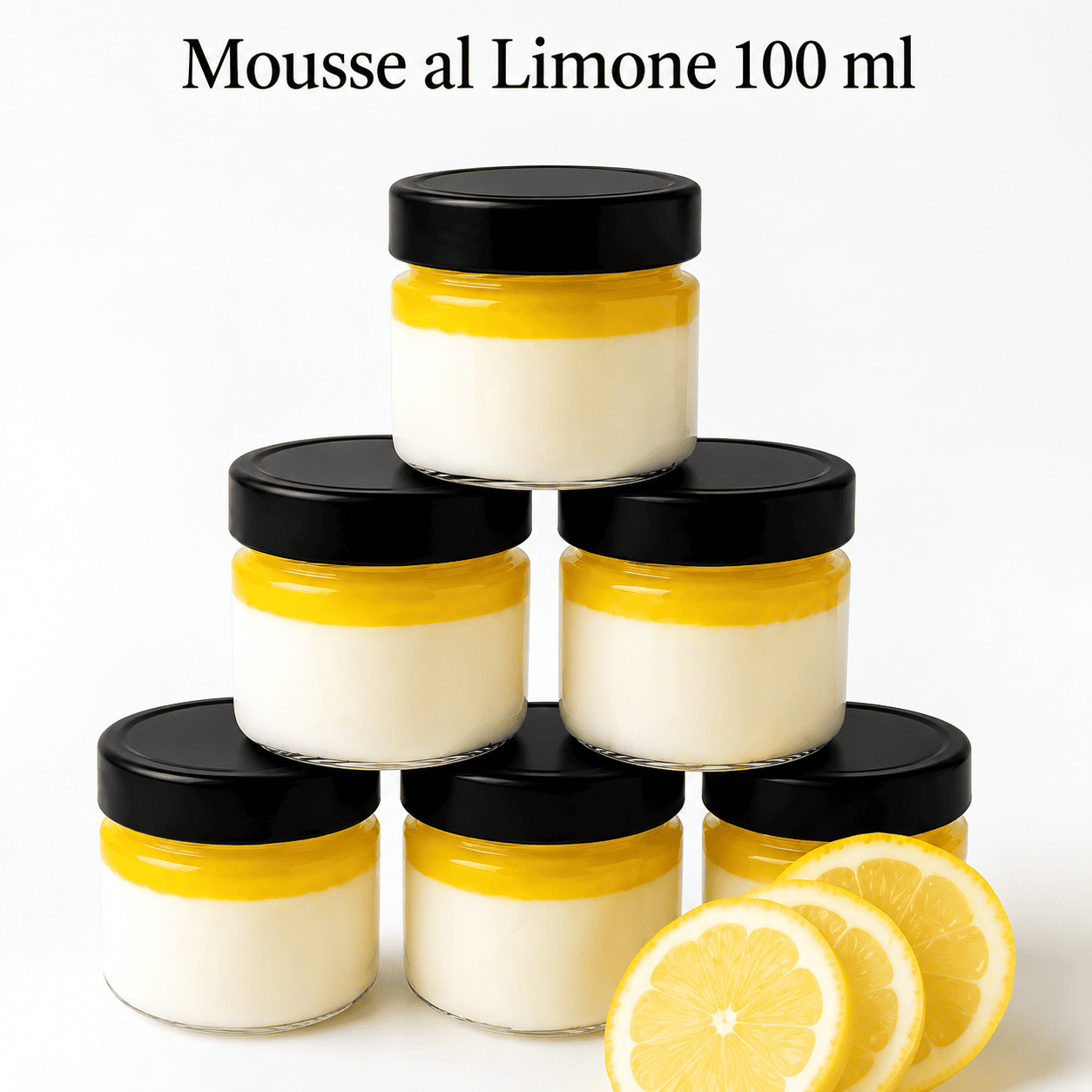 Mousse al limone siciliano artigianale da 100 ml in vasetto di vetro, dessert monoporzione per ristoranti di pesce, catering e hotel