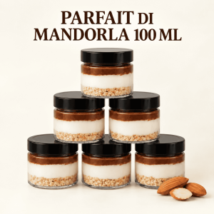 Parfait di Mandorla Siciliana 100 ml in vasetto di vetro con tappo nero, dessert monoporzione professionale per ristoranti
