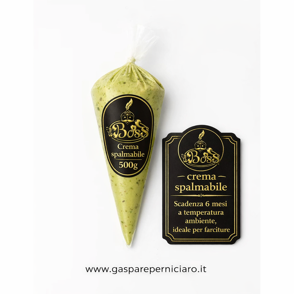 Crema spalmabile al pistacchio siciliano 500g artigianale in sac à poche Il Boss Gaspare Perniciaro per pasticcerie e gelaterie
