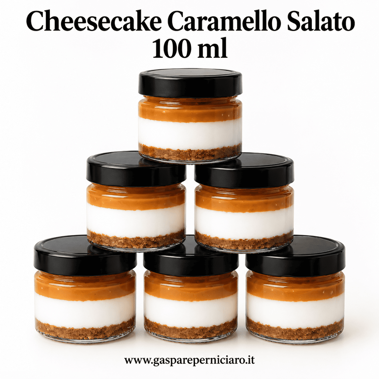 Cheesecake al Caramello Salato 100 ml artigianale siciliana in vasetto di vetro, dessert monoporzione per ristoranti