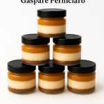 Mini Cheesecake al Caramello Salato da 80 g in vasetto di vetro trasparente artigianale siciliano, dessert monoporzione pronto all’uso per steak house, pizzerie e ristoranti gourmet.