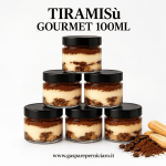 Tiramisù Gourmet 100 ml in vasetto di vetro con tappo nero, crema al mascarpone, savoiardi al caffè e cacao amaro