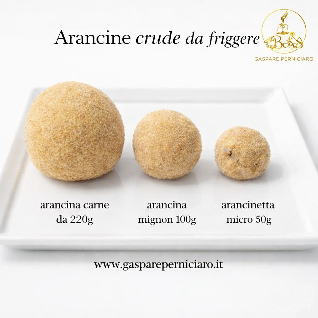 Arancine siciliane crude da friggere artigianali per ingrosso horeca, confezionate in cartoni professionali su pallet surgelato pronti per ristoranti e catering