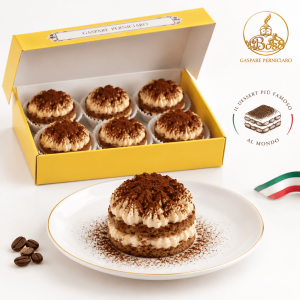 Tiramisù Realistico 100 g al mascarpone con savoiardi artigianali, confezione professionale e porzione impiattata per ristoranti