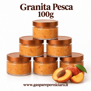 Granita Pesca 100g siciliana in vasetti monoporzione, dessert alla pesca per catering, matrimoni, ristoranti, hotel ed eventi