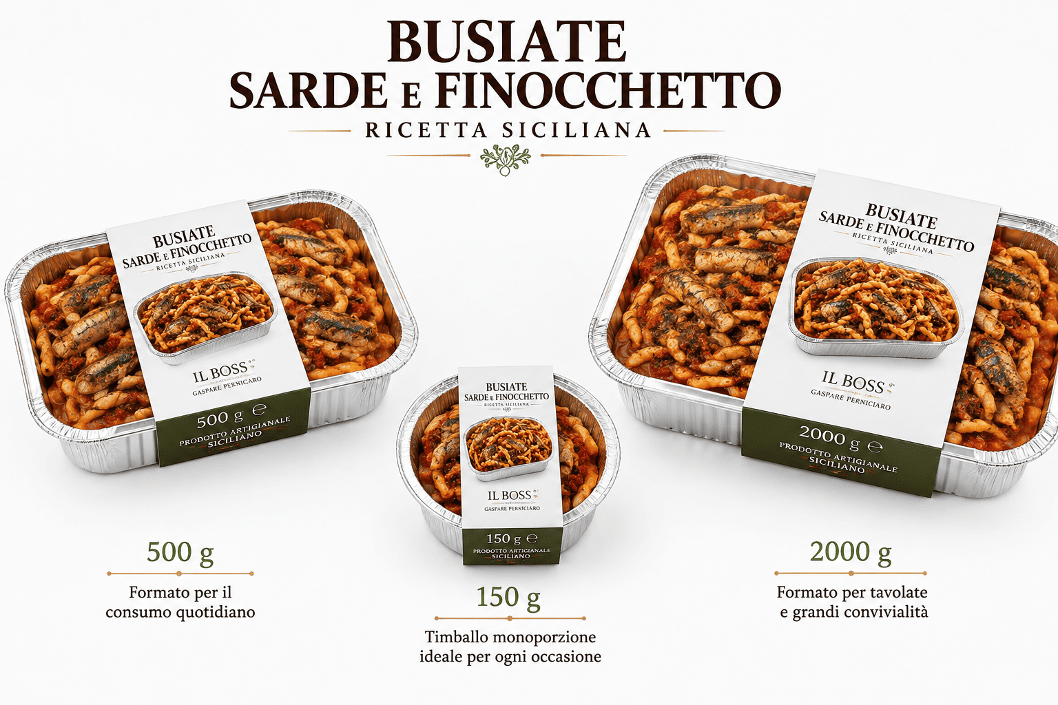 tre formati diversi delle busiate sarde e finocchetto di gaspare perniciaro
