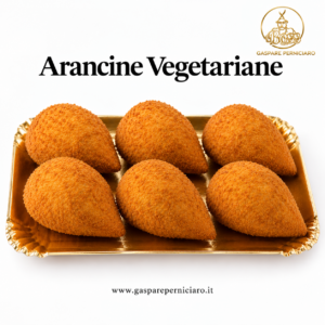 6 arancine vegetariane siciliane artigianali con melanzane, peperoni, funghi e mozzarella, prodotte da Il Boss Gaspare Perniciaro.