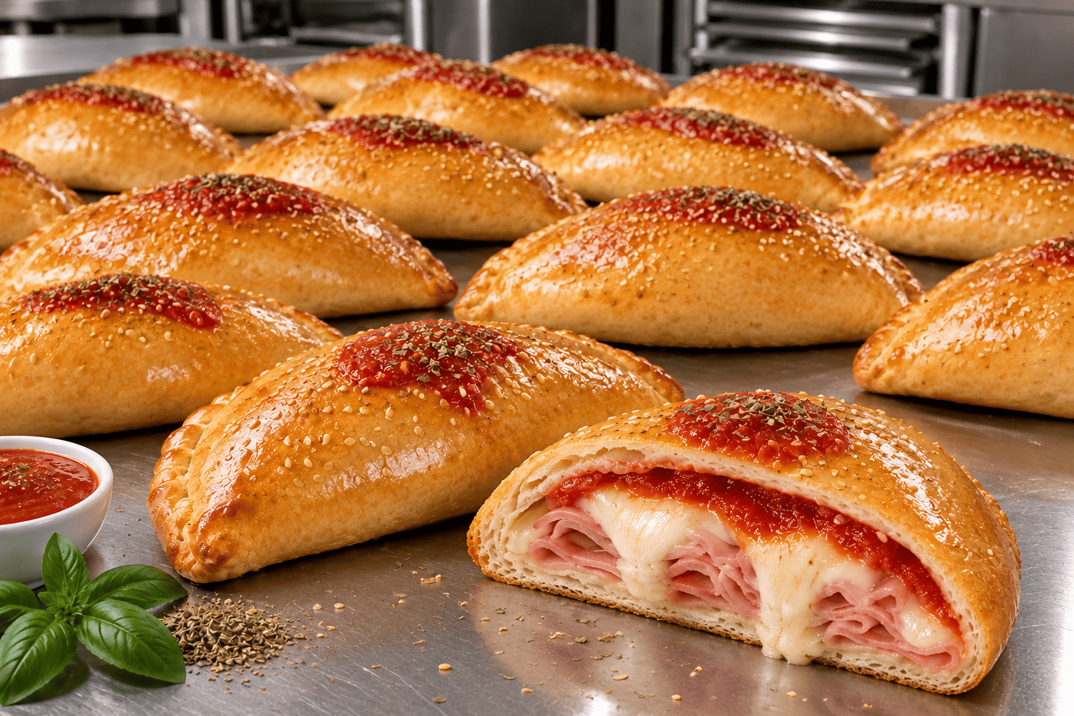 Calzoni al forno Horeca siciliani con prosciutto mozzarella e pomodoro, prodotto professionale per ristoranti, bar e street food