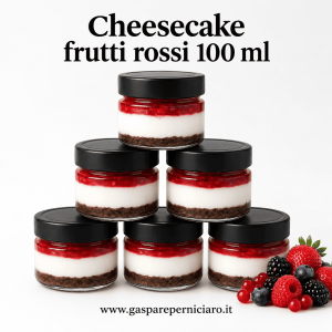 Cheesecake Frutti Rossi 100 ml in vasetto di vetro con crema bianca, base biscottata e frutti rossi, dessert artigianale siciliano