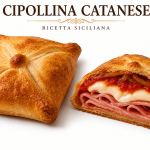 Cipollina tipica Catanese con pasta sfoglia e chiusura tipica a fazzoletto