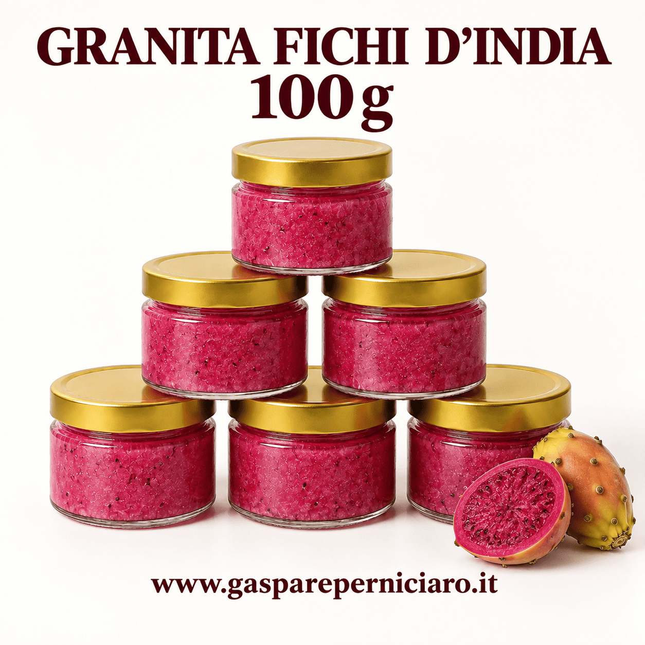 Granita ai fichi d’India siciliani 100 g in vasetto monoporzione neutro, dessert elegante per catering, matrimoni e ristoranti