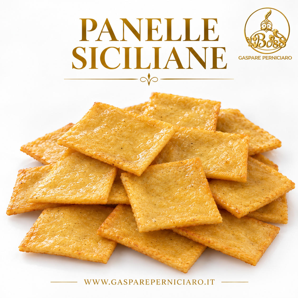 Panelle siciliane già fritte dorate e lucide, specialità palermitana per ristorazione HORECA in fornitura professionale da 10 kg Gaspare Perniciaro
