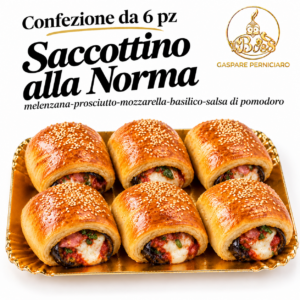 saccottini alla norma confezione da 6 pezzi con prosciutto melenzana mozzarella basilico e salsa di pomodoro