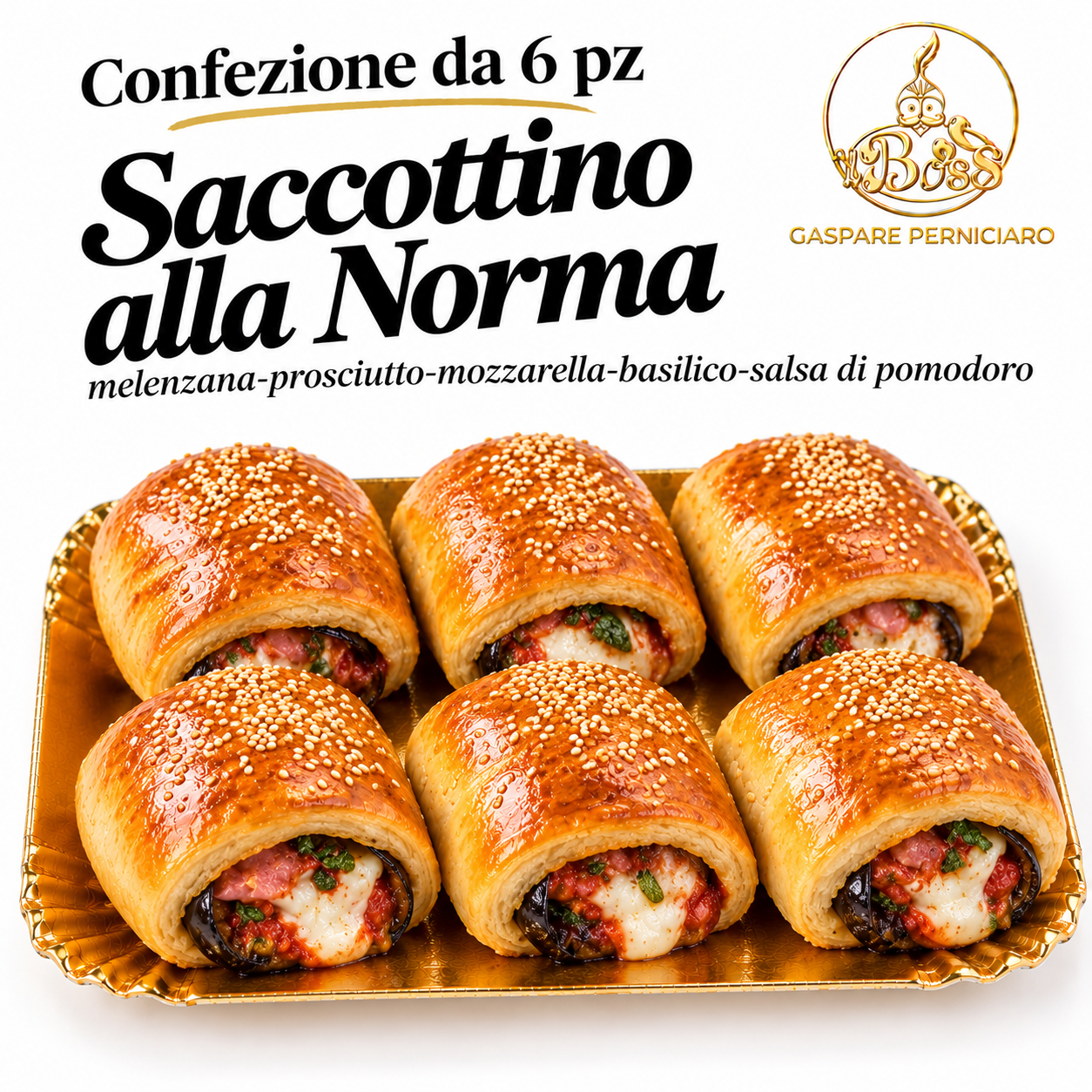 saccottini alla norma confezione da 6 pezzi con prosciutto melenzana mozzarella basilico e salsa di pomodoro