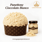 Panettone al Cioccolato Bianco Premium Il Boss Gaspare Perniciaro, grande lievitato natalizio dalla superficie chiara e luminosa con confezione elegante.