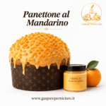 Panettone al Mandarino di Ciaculli artigianale con glassa chiara al cioccolato bianco, decorazione al mandarino e vasetto di crema artigianale